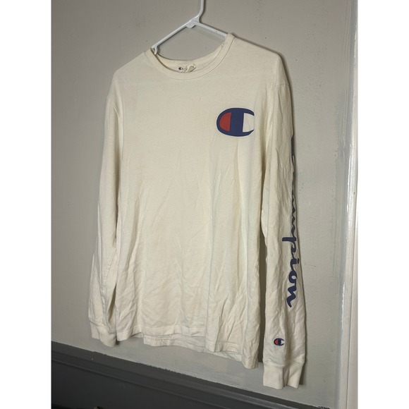 Champion Heritage Athletic Apparel Long Sleeve T Shirt Cream Size Medium Logo - Picture 1 of 6